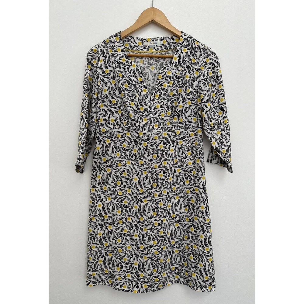 BODEN Dress Size 6P Tunic Shift Floral Print Split Neck 100% Linen Boho Classic